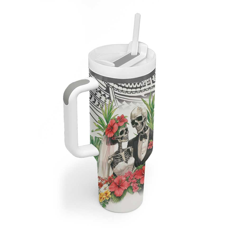 Skeleton Love for Valentine’s Day Tumbler With Handle Polynesian Tribal Love Forever