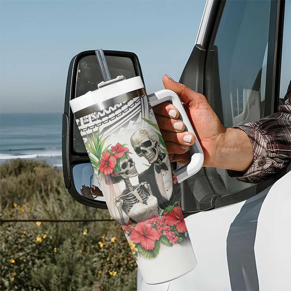 Skeleton Love for Valentine’s Day Tumbler With Handle Polynesian Tribal Love Forever
