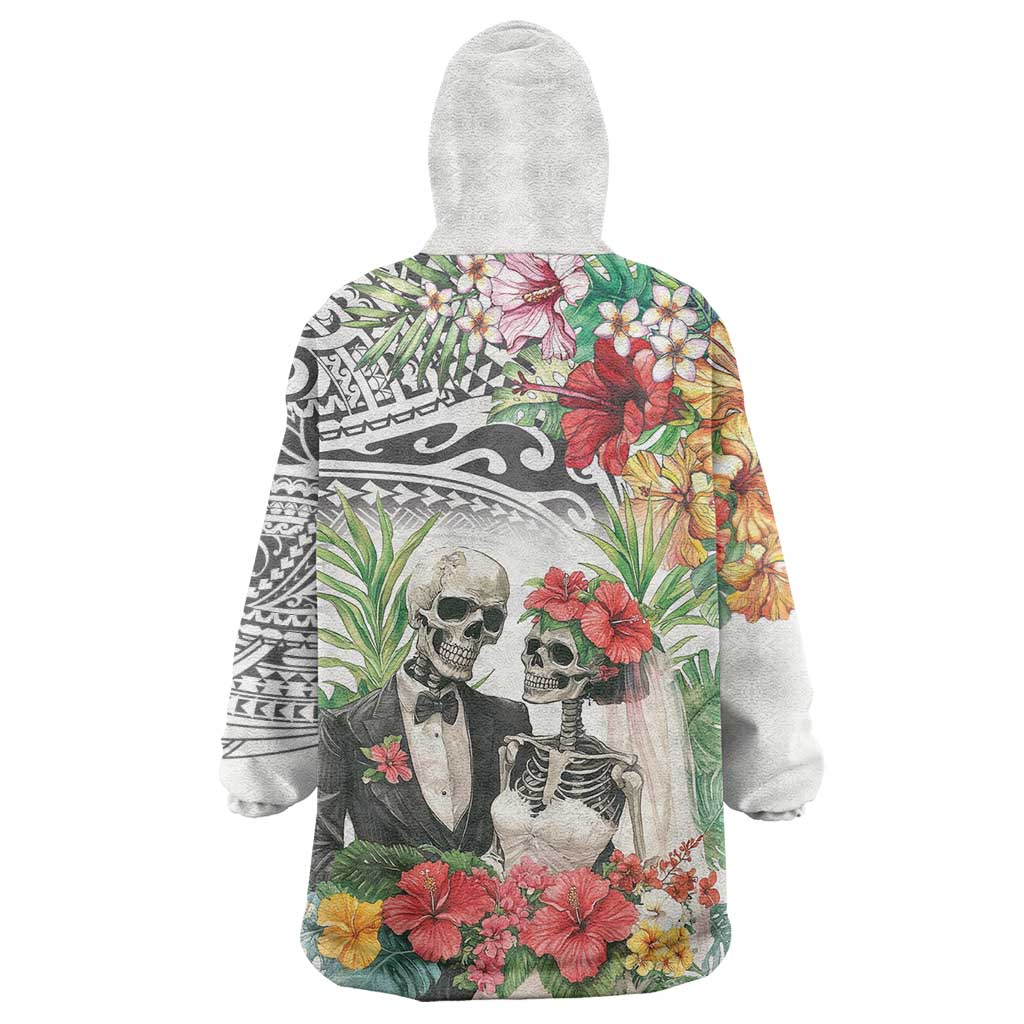 Skeleton Love for Valentine’s Day Wearable Blanket Hoodie Polynesian Tribal Love Forever