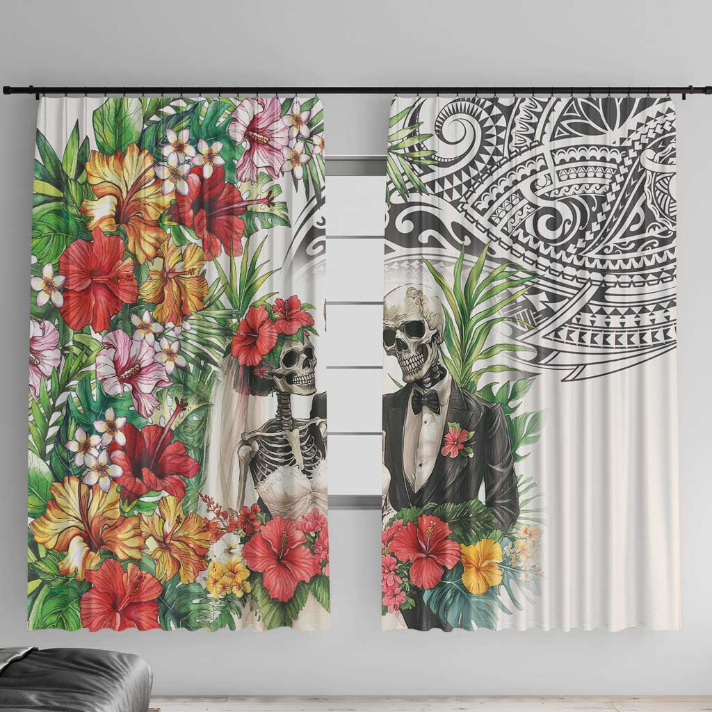 Skeleton Love for Valentine’s Day Window Curtain Polynesian Tribal Love Forever