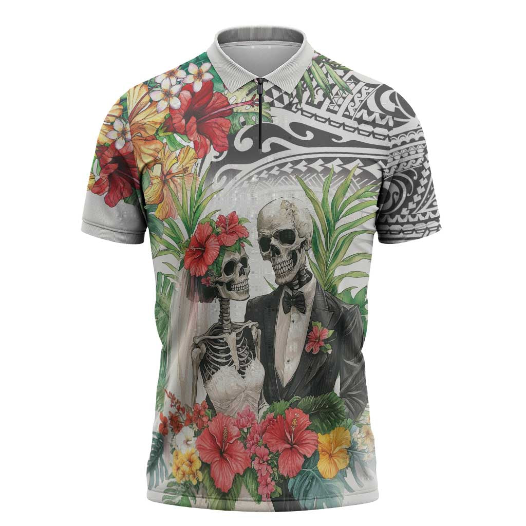 Skeleton Love for Valentine’s Day Zipper Polo Shirt Polynesian Tribal Love Forever - Polynesian Pride