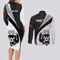 Personalised Tonga Emancipation Day Couples Matching Long Sleeve Bodycon Dress and Long Sleeve Button Shirt Since 1970 Ngatu Tribal Pattern LT9 - Polynesian Pride