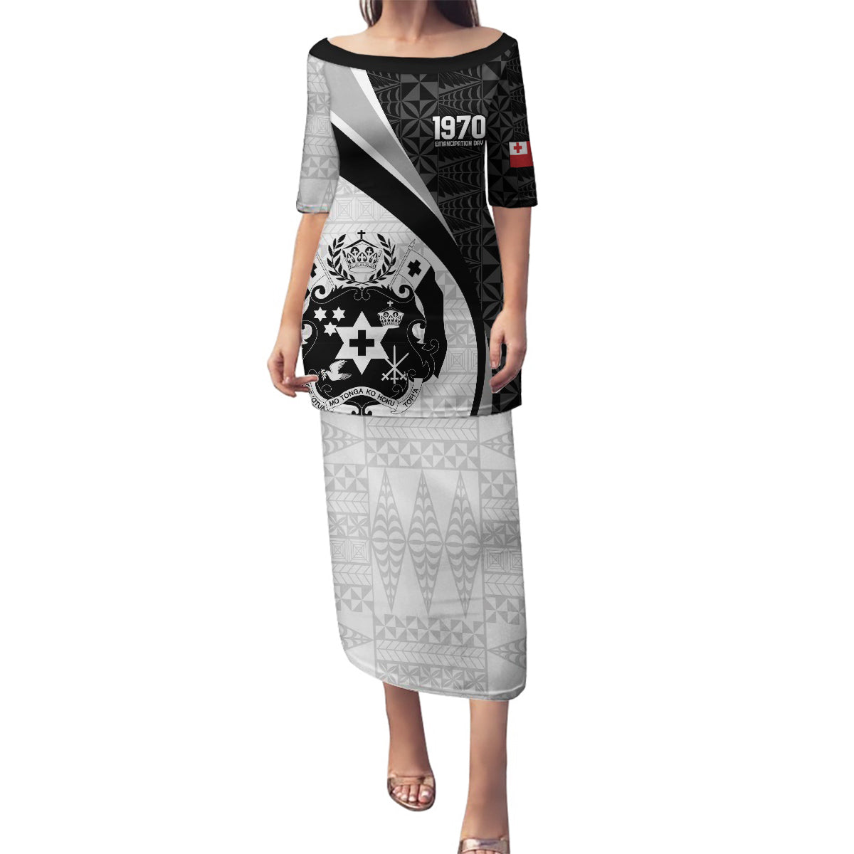 Personalised Tonga Emancipation Day Family Matching Puletasi and Hawaiian Shirt Since 1970 Ngatu Tribal Pattern