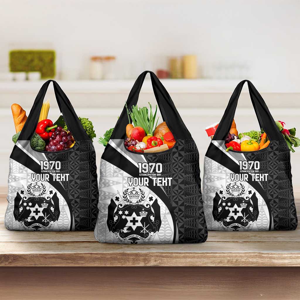 Personalised Tonga Emancipation Day Grocery Bag Since 1970 Ngatu Tribal Pattern