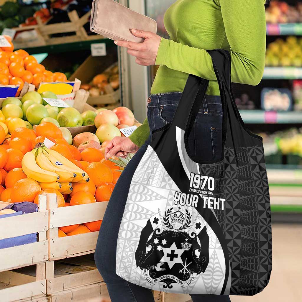 Personalised Tonga Emancipation Day Grocery Bag Since 1970 Ngatu Tribal Pattern