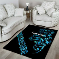 All Black Maori Tribal Tattoo Personalised Area Rug Polynesian Style