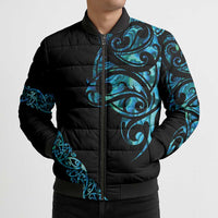 All Black Maori Tribal Tattoo Personalised Bomber Puffer Jacket Polynesian Style - Polynesian Pride