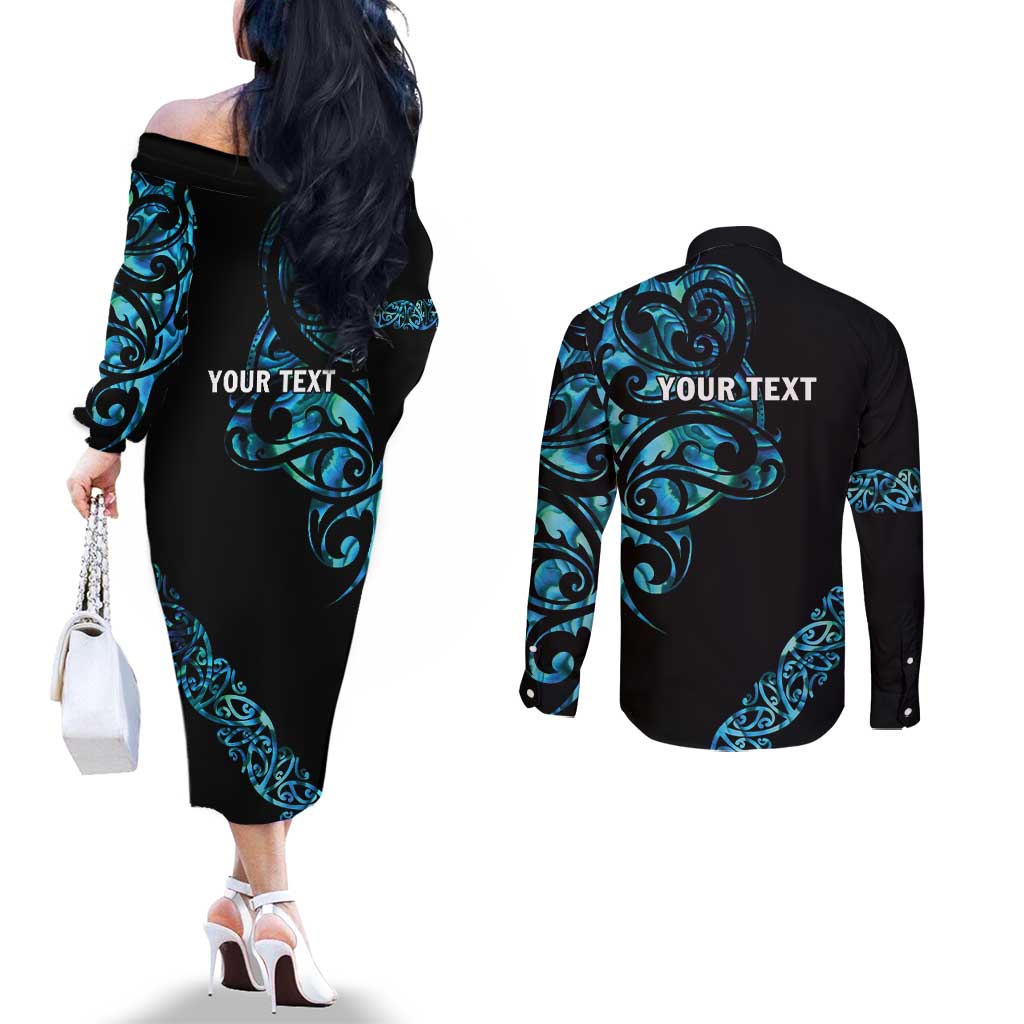 All Black Maori Tribal Tattoo Personalised Couples Matching Off The Shoulder Long Sleeve Dress and Long Sleeve Button Shirt Polynesian Style