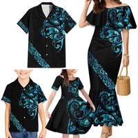 All Black Maori Tribal Tattoo Personalised Family Matching Mermaid Dress and Hawaiian Shirt Polynesian Style