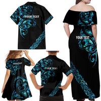 All Black Maori Tribal Tattoo Personalised Family Matching Off Shoulder Maxi Dress and Hawaiian Shirt Polynesian Style