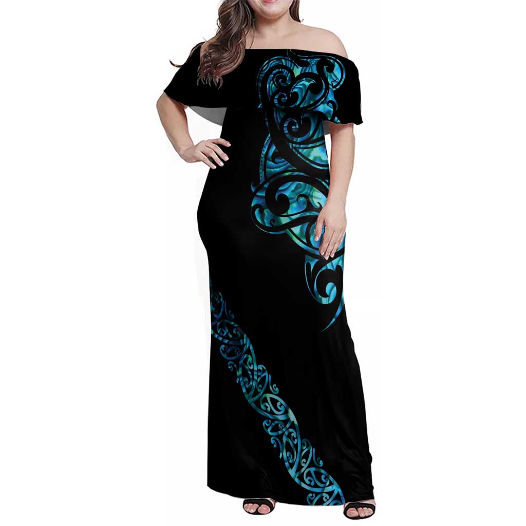 All Black Maori Tribal Tattoo Personalised Family Matching Off Shoulder Maxi Dress and Hawaiian Shirt Polynesian Style