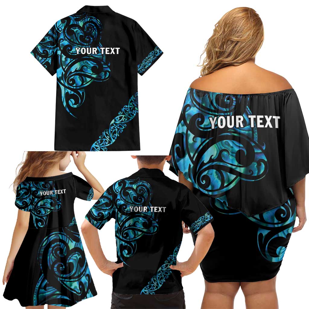 All Black Maori Tribal Tattoo Personalised Family Matching Off Shoulder Short Dress and Hawaiian Shirt Polynesian Style