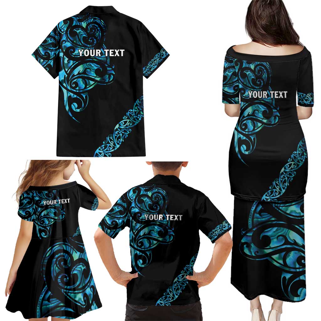 All Black Maori Tribal Tattoo Personalised Family Matching Puletasi and Hawaiian Shirt Polynesian Style