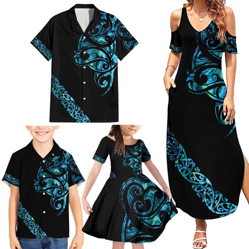 All Black Maori Tribal Tattoo Personalised Family Matching Summer Maxi Dress and Hawaiian Shirt Polynesian Style