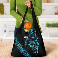All Black Maori Tribal Tattoo Personalised Grocery Bag Polynesian Style