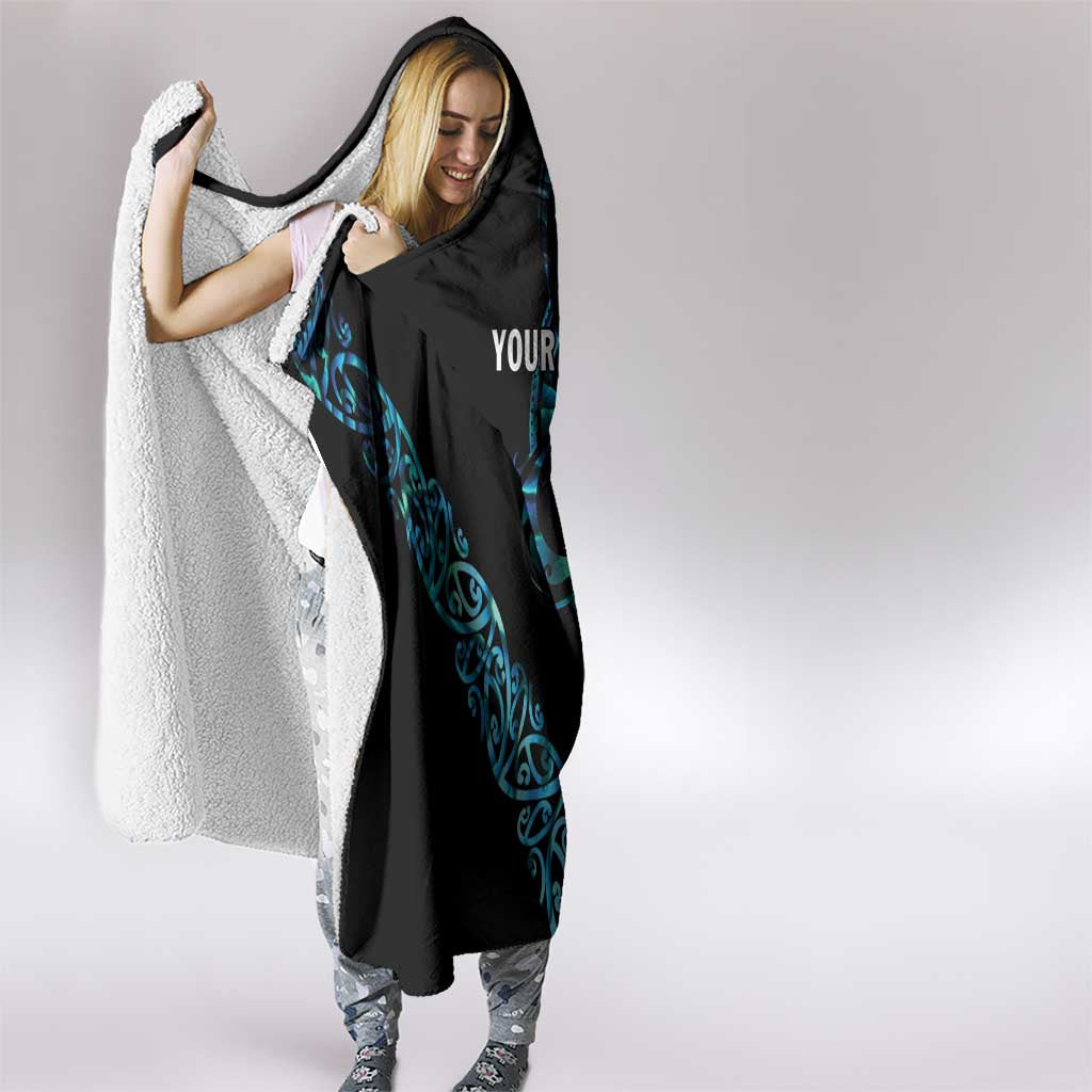 All Black Maori Tribal Tattoo Personalised Hooded Blanket Polynesian Style