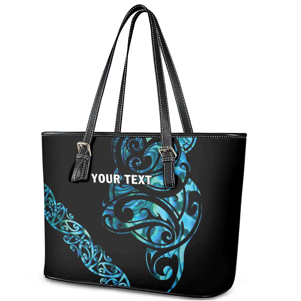 All Black Maori Tribal Tattoo Personalised Leather Tote Bag Polynesian Style