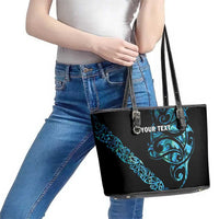 All Black Maori Tribal Tattoo Personalised Leather Tote Bag Polynesian Style