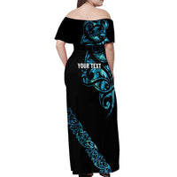 All Black Maori Tribal Tattoo Personalised Off Shoulder Maxi Dress Polynesian Style