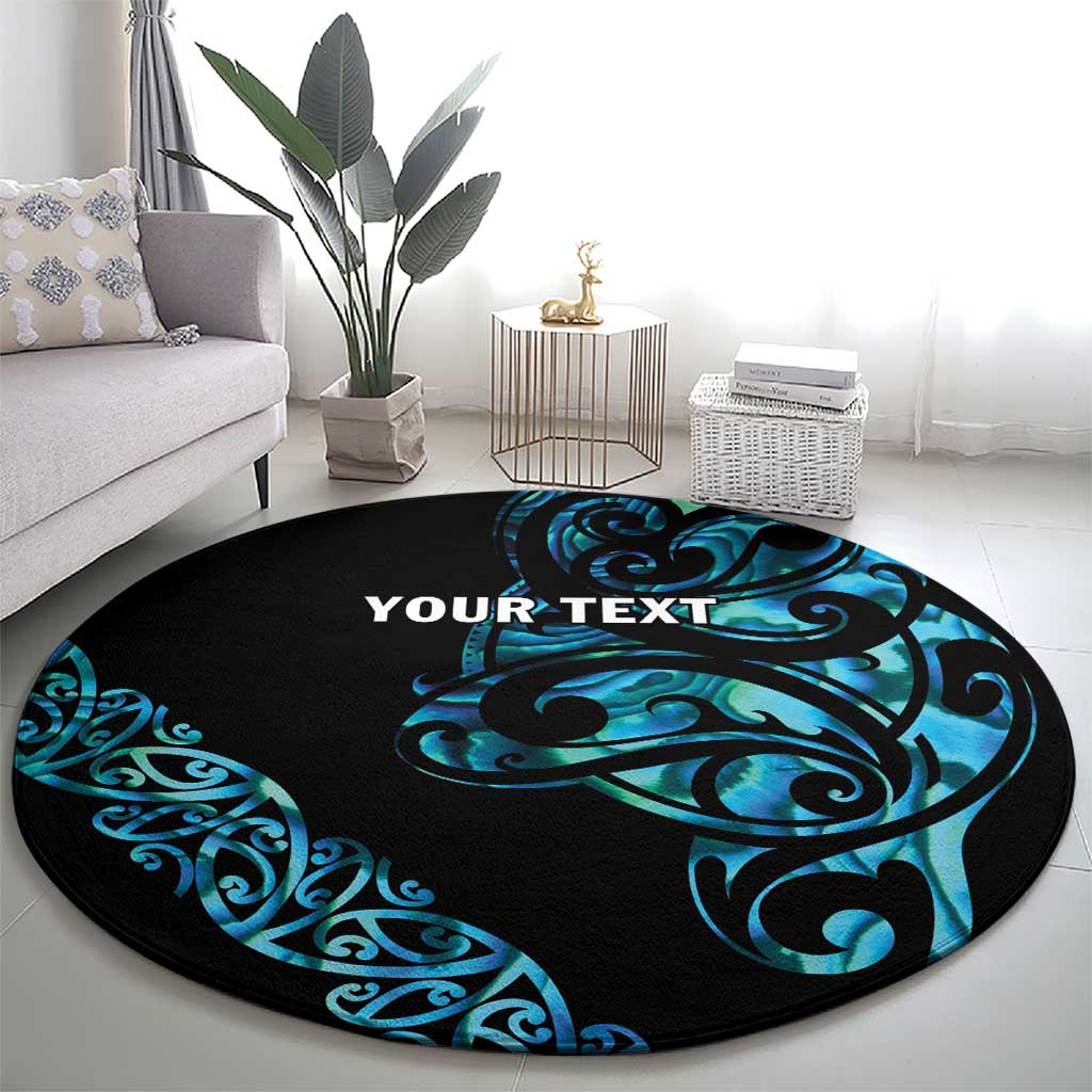 All Black Maori Tribal Tattoo Personalised Round Carpet Polynesian Style