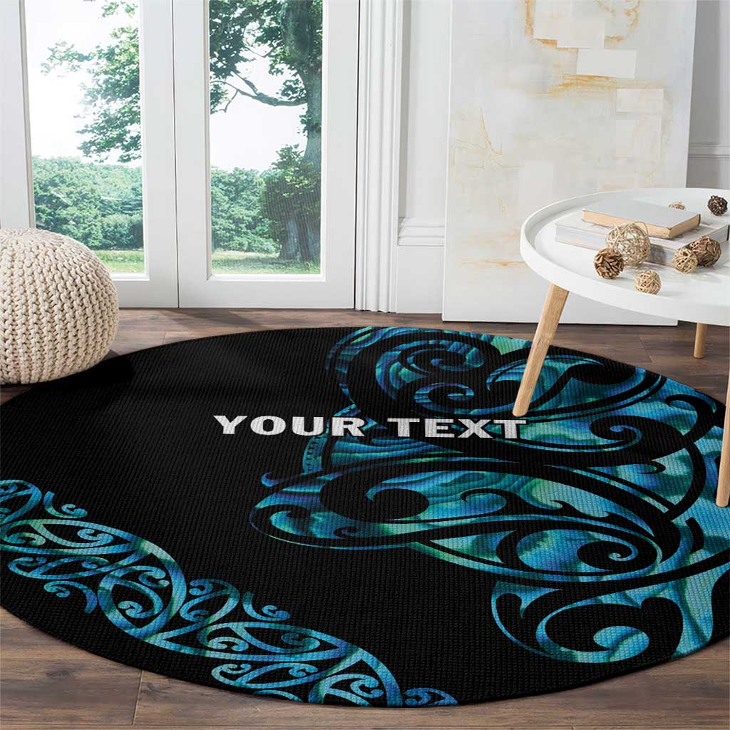 All Black Maori Tribal Tattoo Personalised Round Carpet Polynesian Style