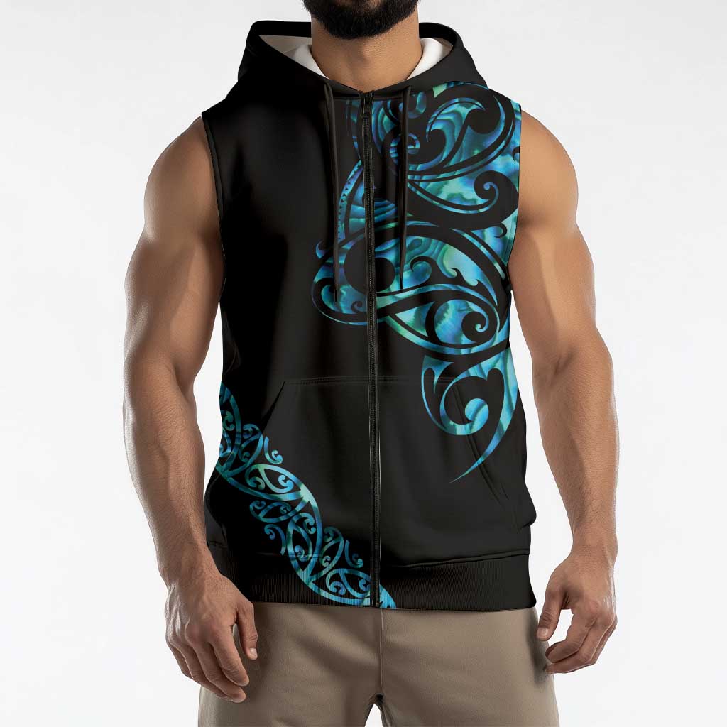 All Black Maori Tribal Tattoo Personalised Sleeveless Zip Hoodie Polynesian Style LT9 - Polynesian Pride