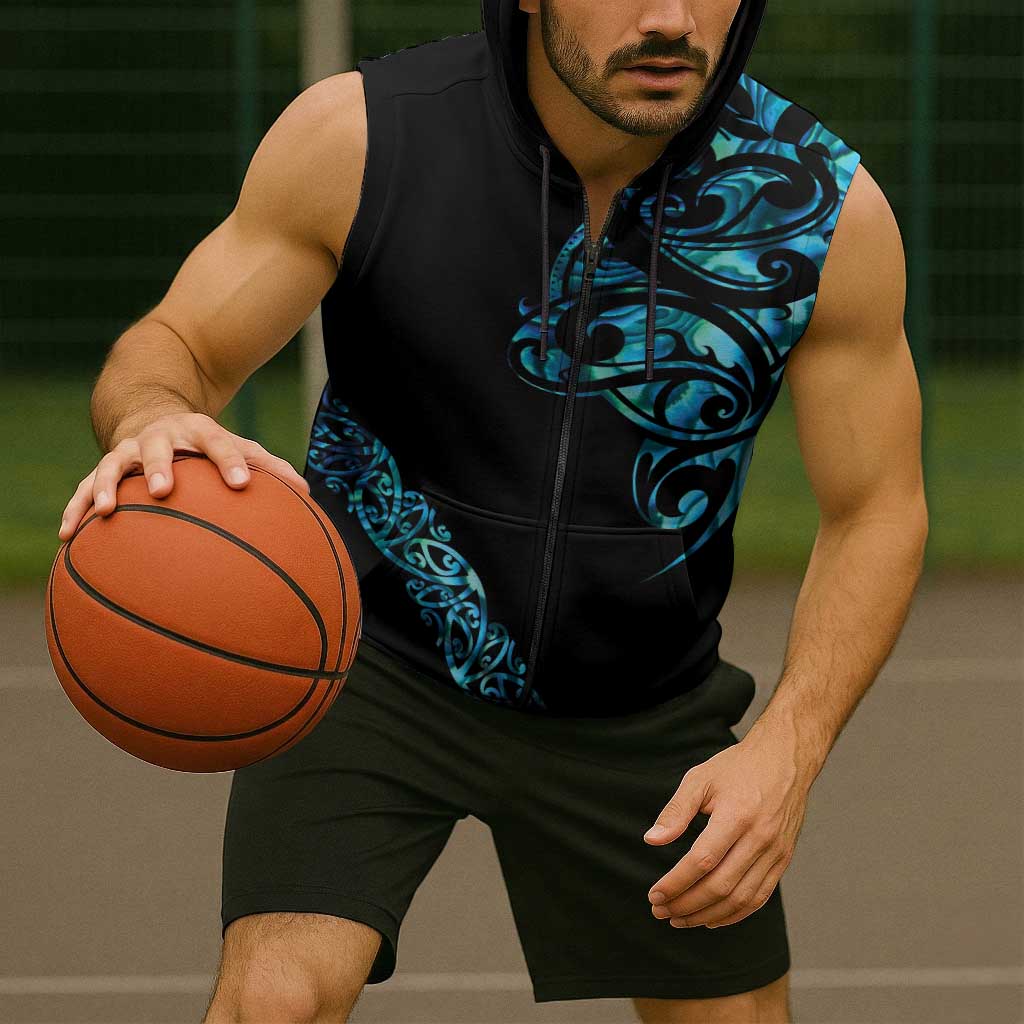 All Black Maori Tribal Tattoo Personalised Sleeveless Zip Hoodie Polynesian Style LT9 - Polynesian Pride