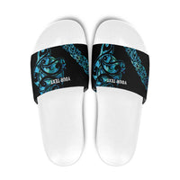 All Black Maori Tribal Tattoo Personalised Slide Sandals Polynesian Style - Polynesian Pride