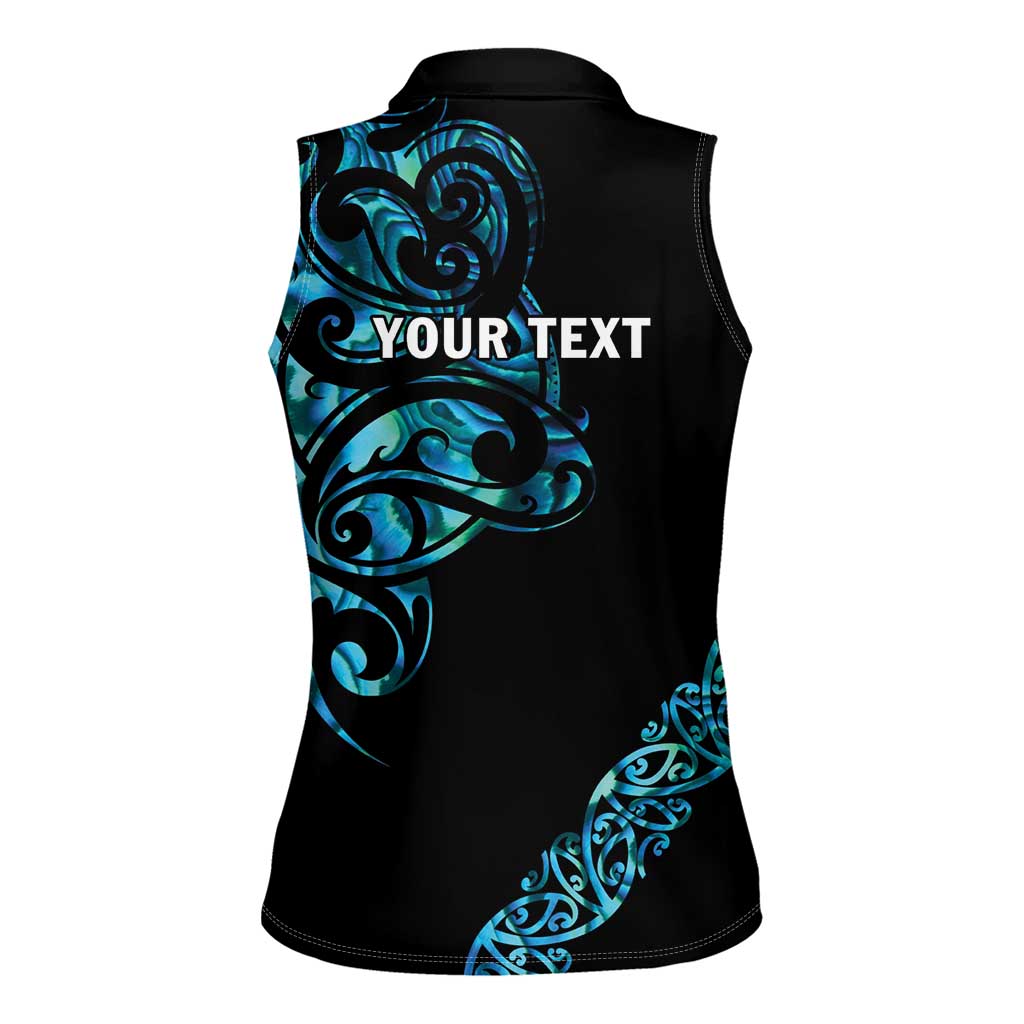All Black Maori Tribal Tattoo Personalised Women Sleeveless Polo Shirt Polynesian Style