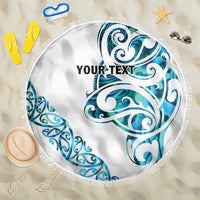 All White Maori Tribal Tattoo Personalised Beach Blanket Polynesian Style