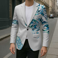All White Maori Tribal Tattoo Personalised Blazer Polynesian Style - Polynesian Pride
