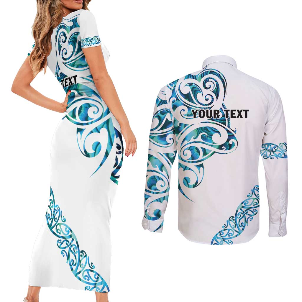 All White Maori Tribal Tattoo Personalised Couples Matching Short Sleeve Bodycon Dress and Long Sleeve Button Shirt Polynesian Style