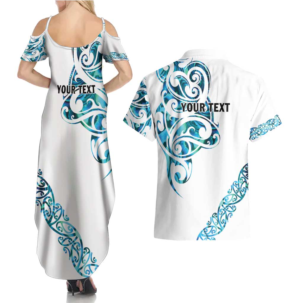 All White Maori Tribal Tattoo Personalised Couples Matching Summer Maxi Dress and Hawaiian Shirt Polynesian Style
