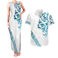 All White Maori Tribal Tattoo Personalised Couples Matching Tank Maxi Dress and Hawaiian Shirt Polynesian Style