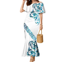 All White Maori Tribal Tattoo Personalised Family Matching Mermaid Dress and Hawaiian Shirt Polynesian Style