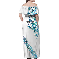 All White Maori Tribal Tattoo Personalised Family Matching Off Shoulder Maxi Dress and Hawaiian Shirt Polynesian Style