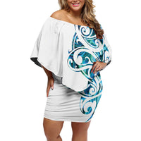 All White Maori Tribal Tattoo Personalised Family Matching Off Shoulder Short Dress and Hawaiian Shirt Polynesian Style