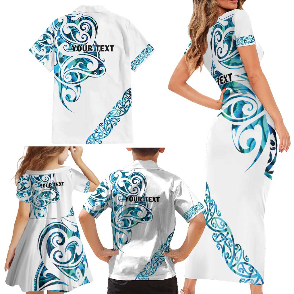 All White Maori Tribal Tattoo Personalised Family Matching Short Sleeve Bodycon Dress and Hawaiian Shirt Polynesian Style