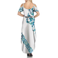 All White Maori Tribal Tattoo Personalised Family Matching Summer Maxi Dress and Hawaiian Shirt Polynesian Style