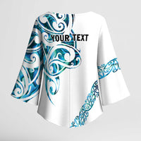 All White Maori Tribal Tattoo Personalised Kimono Sleeve Blouse Polynesian Style - Polynesian Pride