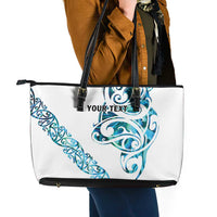 All White Maori Tribal Tattoo Personalised Leather Tote Bag Polynesian Style