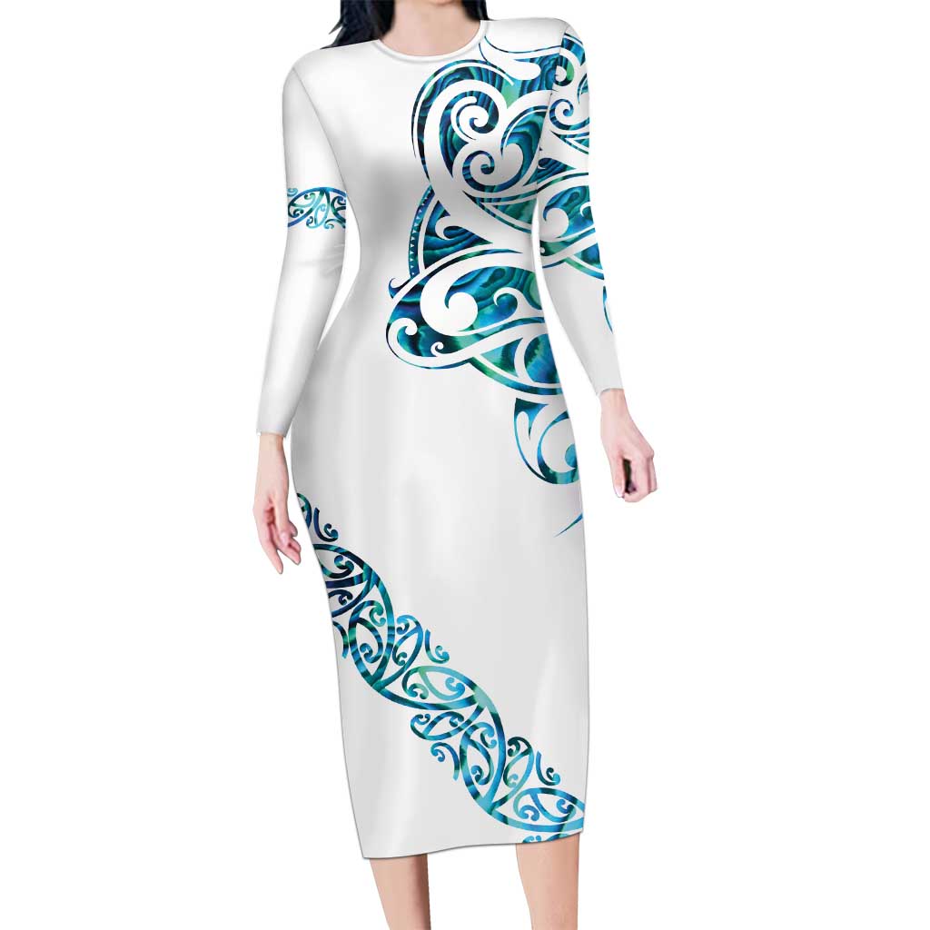 All White Maori Tribal Tattoo Personalised Long Sleeve Bodycon Dress Polynesian Style