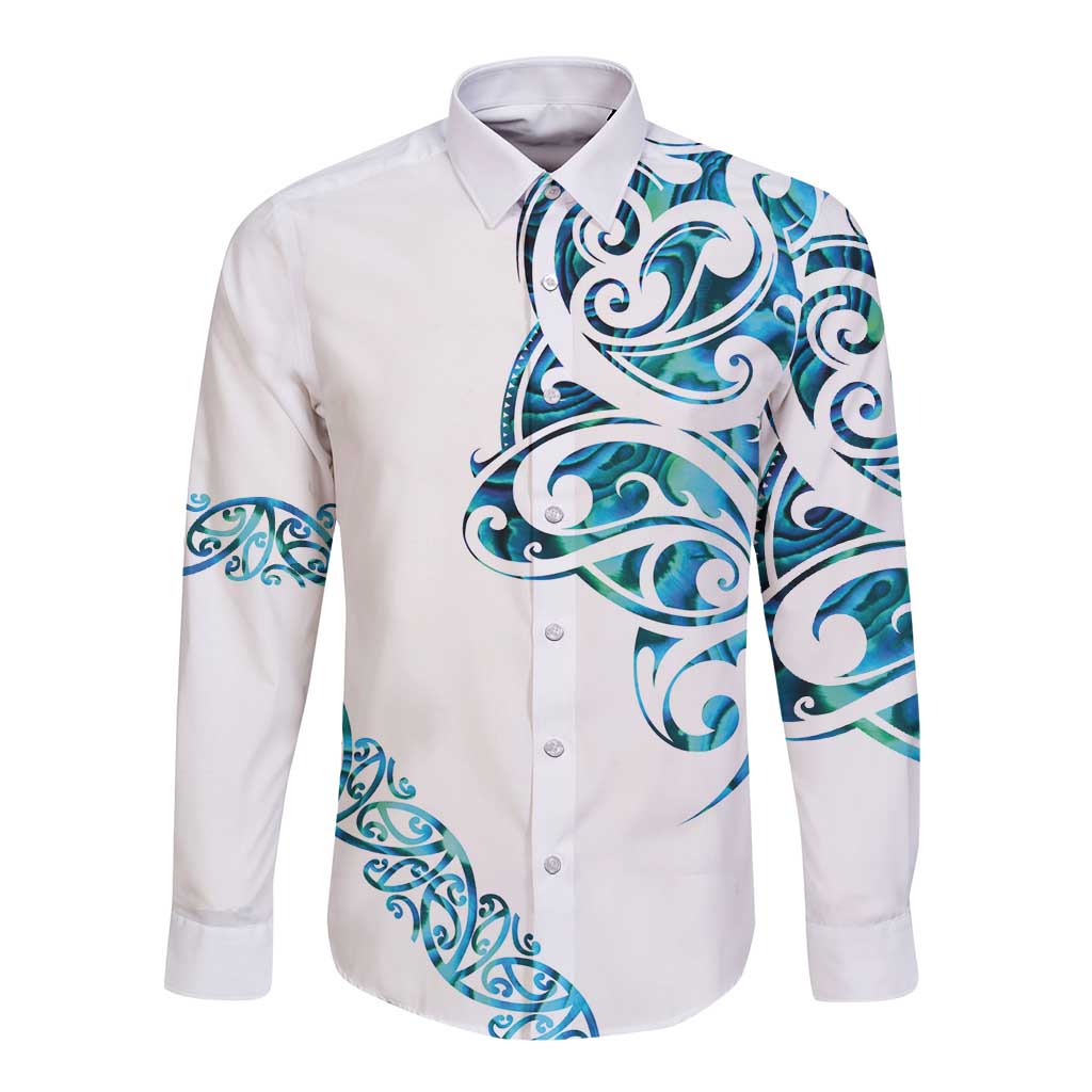 All White Maori Tribal Tattoo Personalised Long Sleeve Button Shirt Polynesian Style