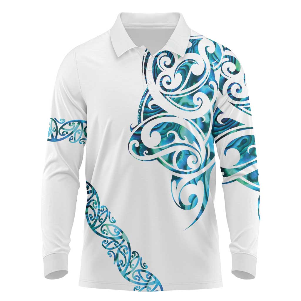 All White Maori Tribal Tattoo Personalised Long Sleeve Polo Shirt Polynesian Style