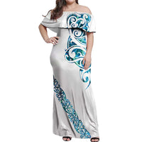 All White Maori Tribal Tattoo Personalised Off Shoulder Maxi Dress Polynesian Style
