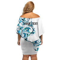 All White Maori Tribal Tattoo Personalised Off Shoulder Short Dress Polynesian Style