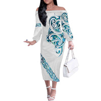 All White Maori Tribal Tattoo Personalised Off The Shoulder Long Sleeve Dress Polynesian Style