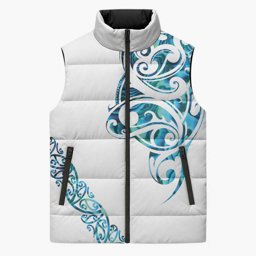 All White Maori Tribal Tattoo Personalised Sleeveless Puffer Jacket Polynesian Style - Polynesian Pride