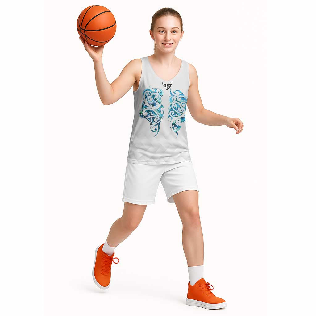 Queensland Maori Kiwi Personalised Basketball Jersey Ma Kakariki Papua Shell Maori Tribal Tattoo - Polynesian Pride