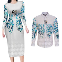 Queensland Maori Kiwi Personalised Couples Matching Long Sleeve Bodycon Dress and Long Sleeve Button Shirt Ma Kakariki Papua Shell Maori Tribal Tattoo